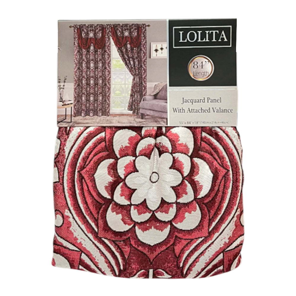 Cortina Lolita 55” X 84” Panel De Jacquard Con Cenefa Burgundy