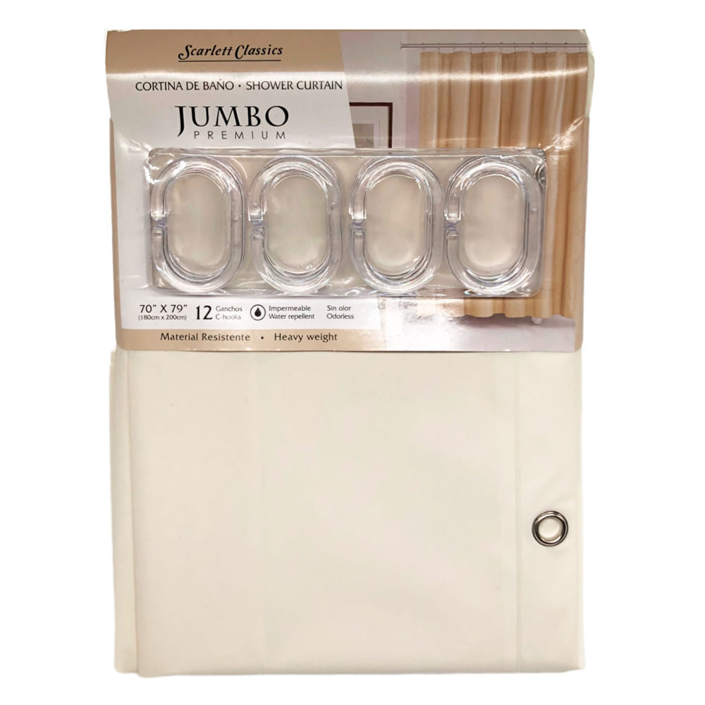 Cortina Para Baño Scarlett Classic 70" x 79" Con Ganchos - Beige