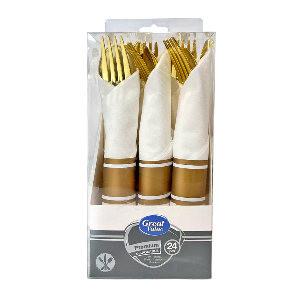 Cubierto Plástico 24 Piezas Home Elegance - Gold