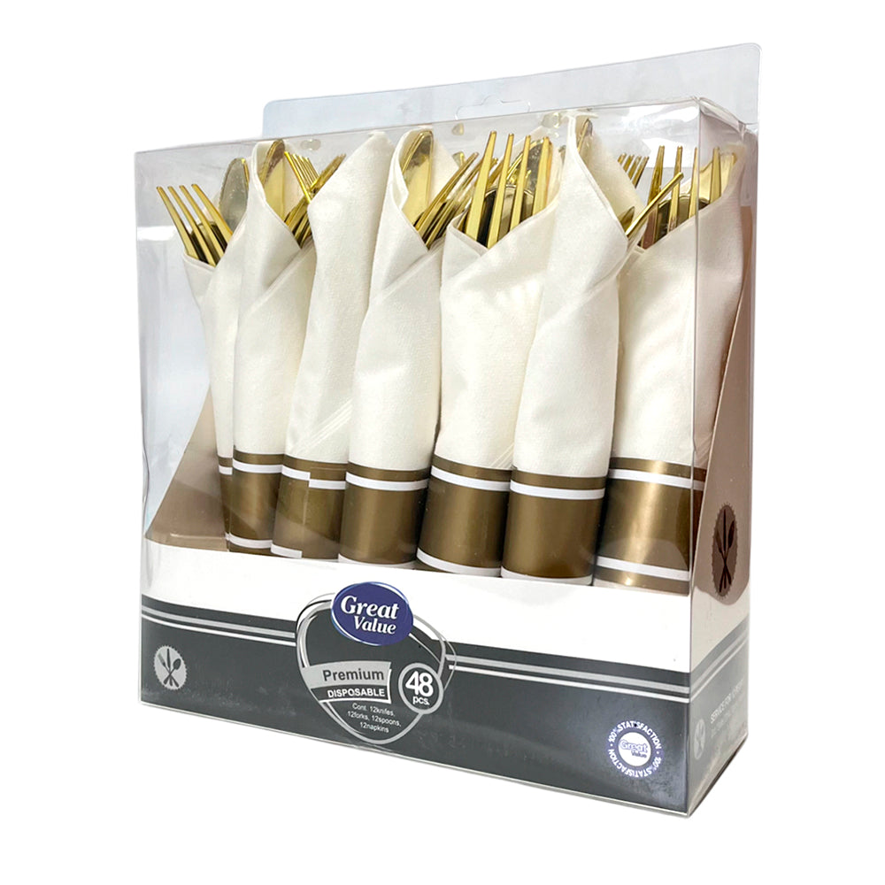 Cubierto Plástico 48 Piezas Home Elegance - Gold