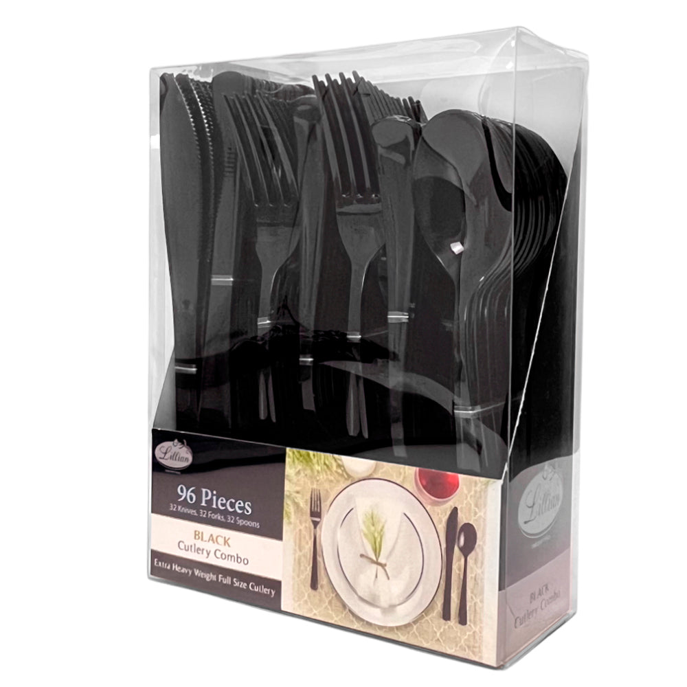 Cubiertos Desechables Lillian / 96 Piezas / Color Negro