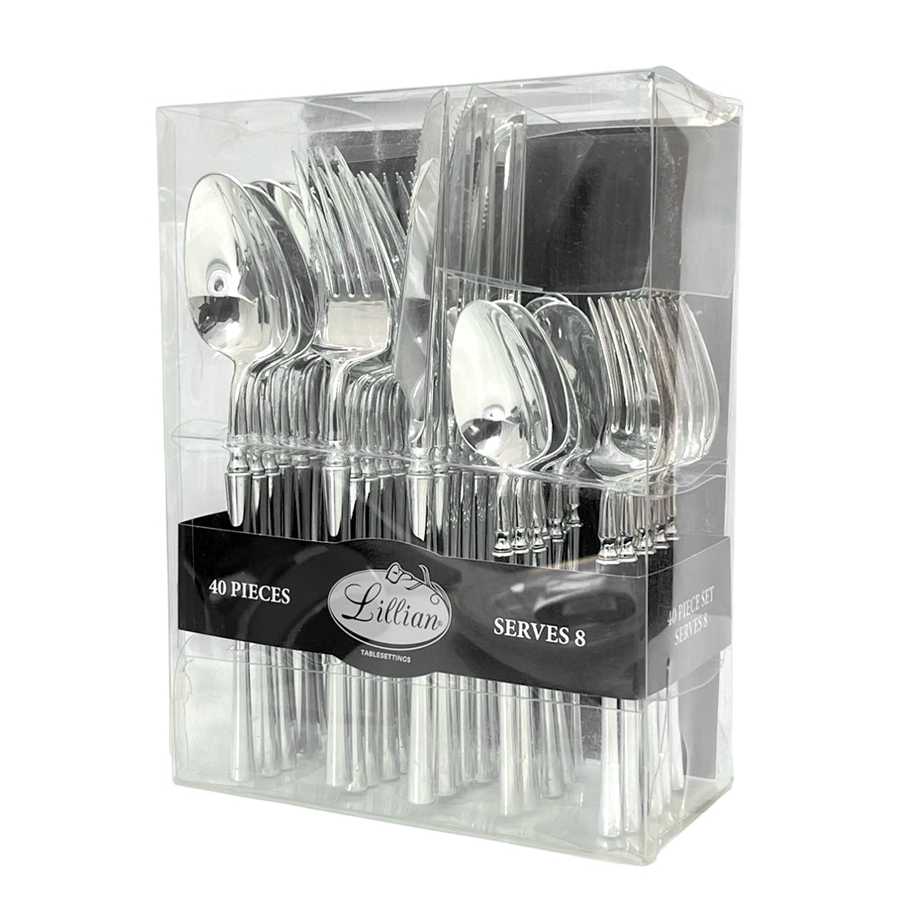 Cubiertos Plásticos Lillian Reutilizables 40 Piezas / Silver