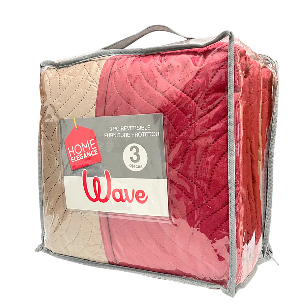 Protector de Sofá Reversible Home Elegance Wave 3 Piezas / Burgundy-Taupe