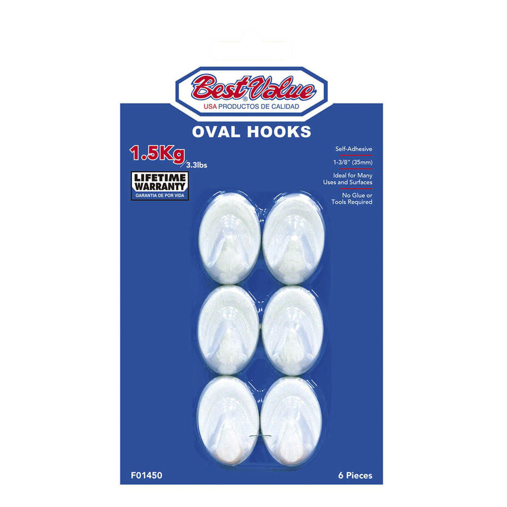 Ganchos Autoadhesivos Best Value Plástico 1-3/8" de 6 Piezas