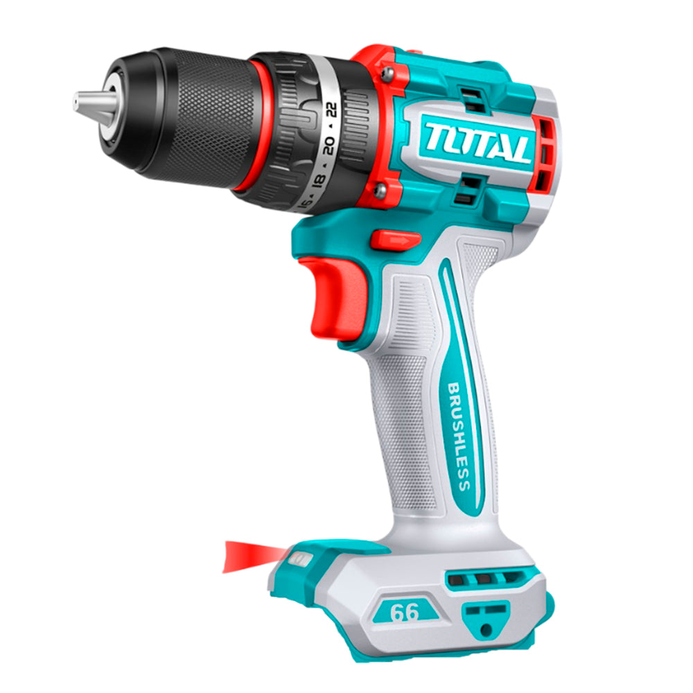 Taladro Inalámbrico Total 20V / 1/2" / 66Nm Impacto. / Motor Sin Escobillas / Incluye 2 Baterías Y Cargador