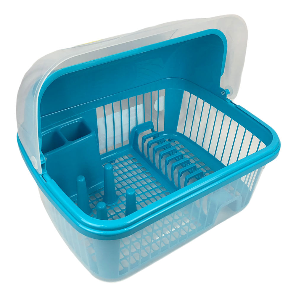 Escurridor Plástico Lotus de Vajilla Con Tapa - Azul claro
