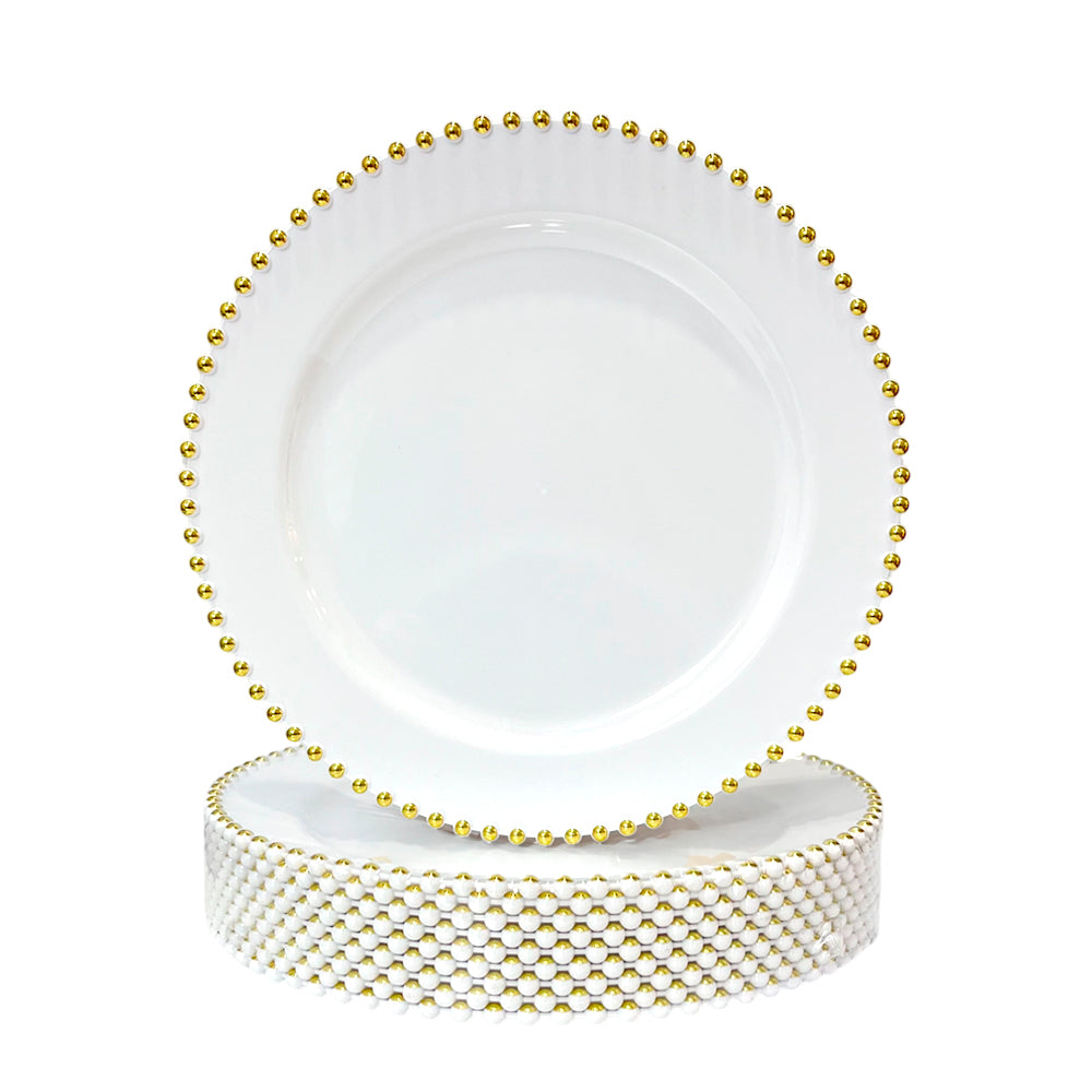 Platos Desechables 10.5" Lillian de 10 Piezas / Blanco-Gold