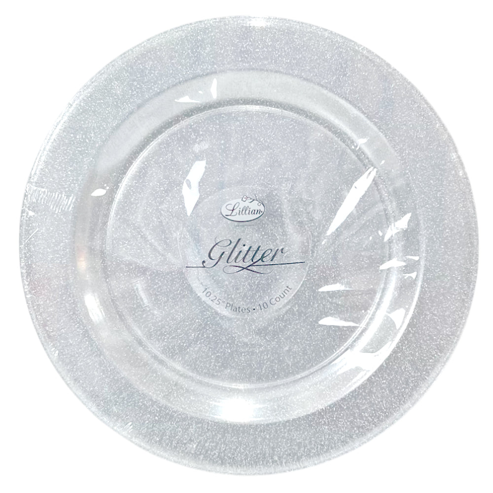 Plato Llano Plástico Lillian / 10" / Silver Glitter