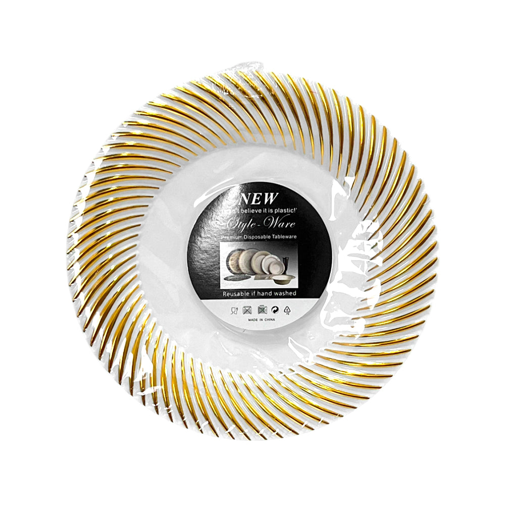 Platos Plástico Llano de 7" Home Elegance / 10 Piezas / Blanco-Dorado
