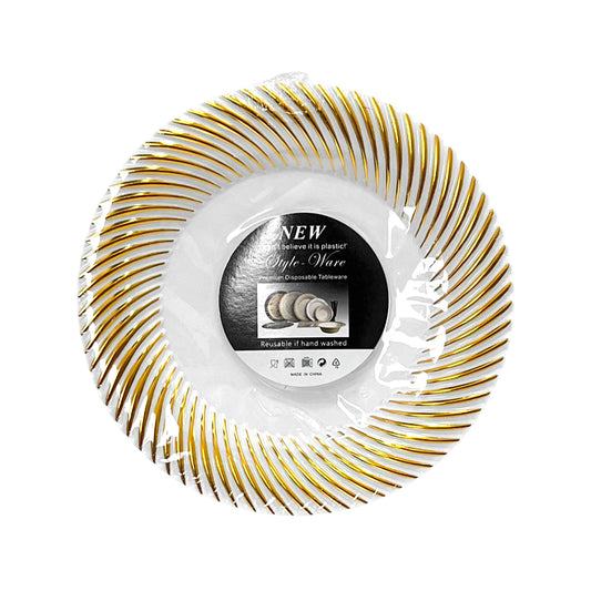 Platos Plástico Llano de 7" Home Elegance / 10 Piezas / Blanco-Dorado