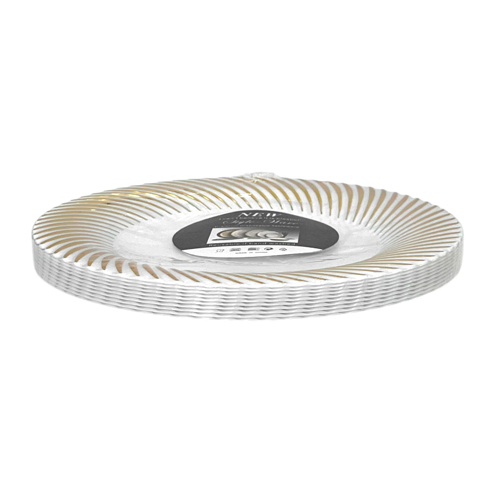 Platos Plástico Llano de 7" Home Elegance / 10 Piezas / Blanco-Dorado