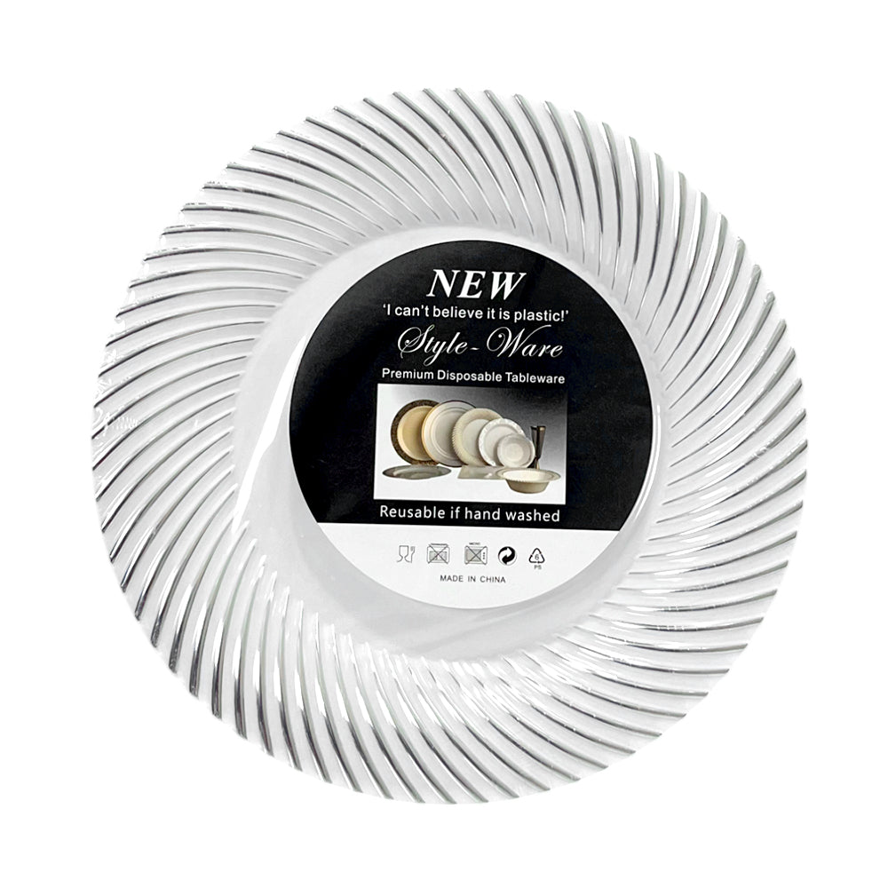Platos Plástico Redondo 10" Home Elegance / 10 Piezas / Blanco-Plateado
