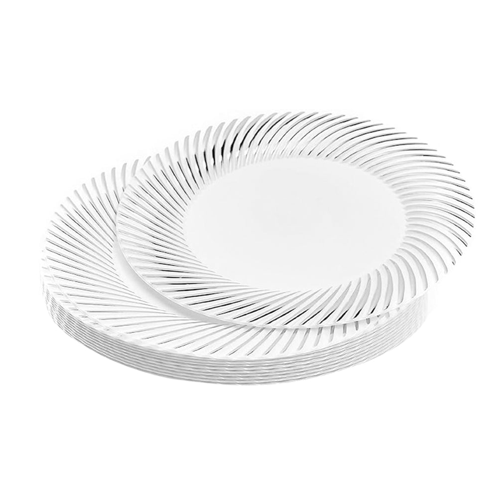 Platos Plástico Redondo 10" Home Elegance / 10 Piezas / Blanco-Plateado