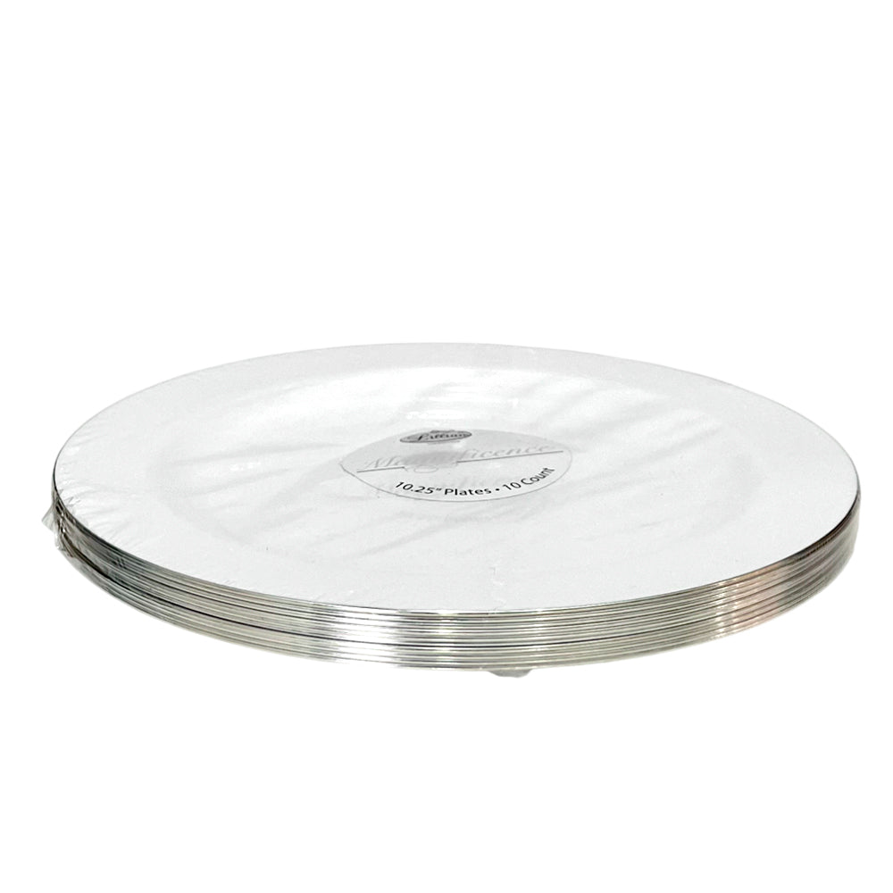 Platos LLanos Lillian 10" / Plástico / Set 10 Piezas / Blanco-Silver