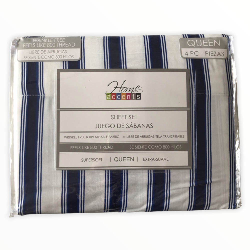 Sábanas Stripe Home Accents 4 Piezas - QUEEN