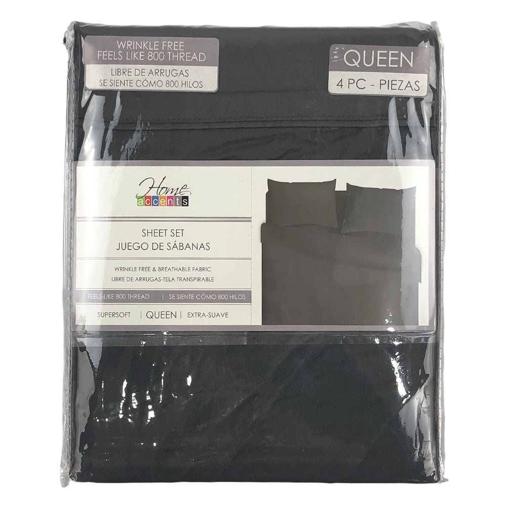 Sábana Home Accents 4 Piezas Gris Oscuro - FULL