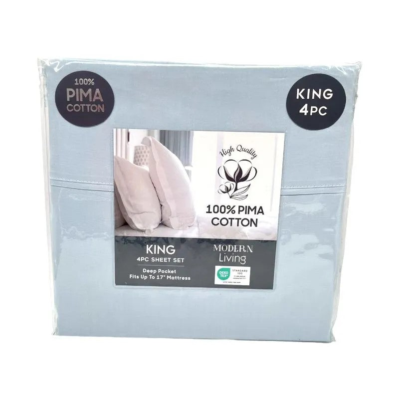 Sabana King Rt Designer De Algodón 300 Hilos Celeste