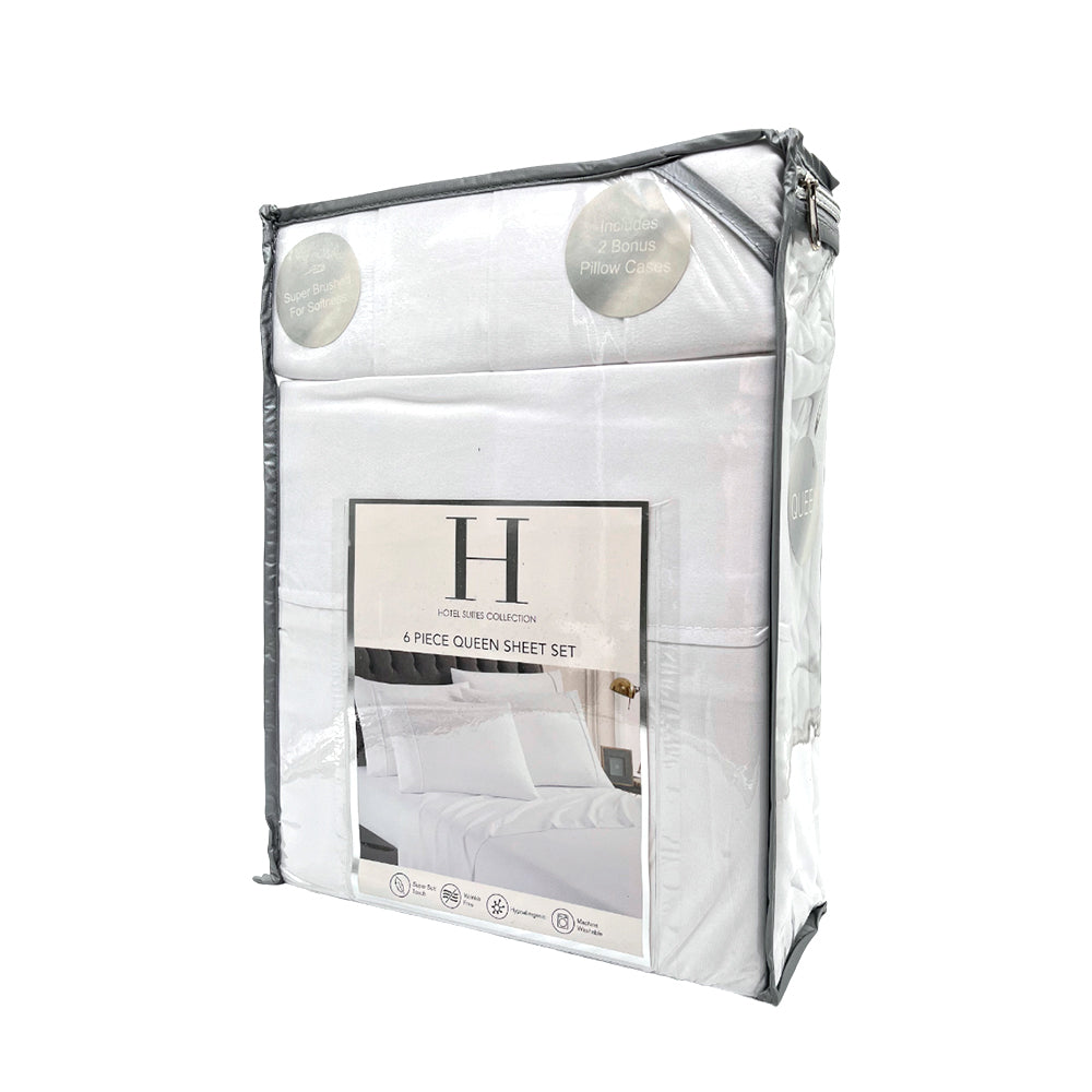 Juego de Sábana Lisa Hotel Set de 6 Piezas Blanca - Queen