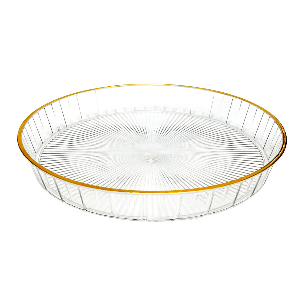 Bandeja redonda Home Elegance transparente de 30 cm con borde dorado