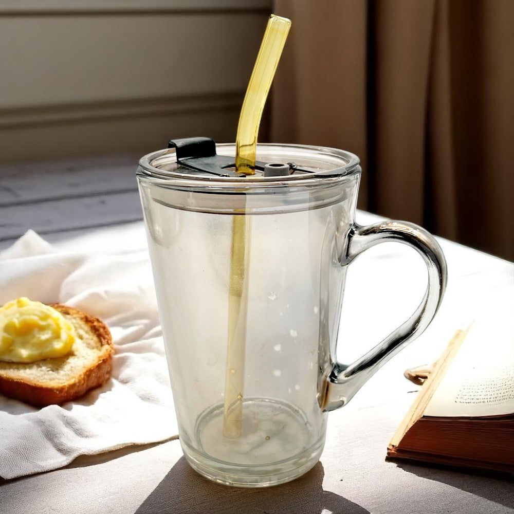 Taza de Vidrio Beneli Home 300 ml / Con Tapa y Carrizo