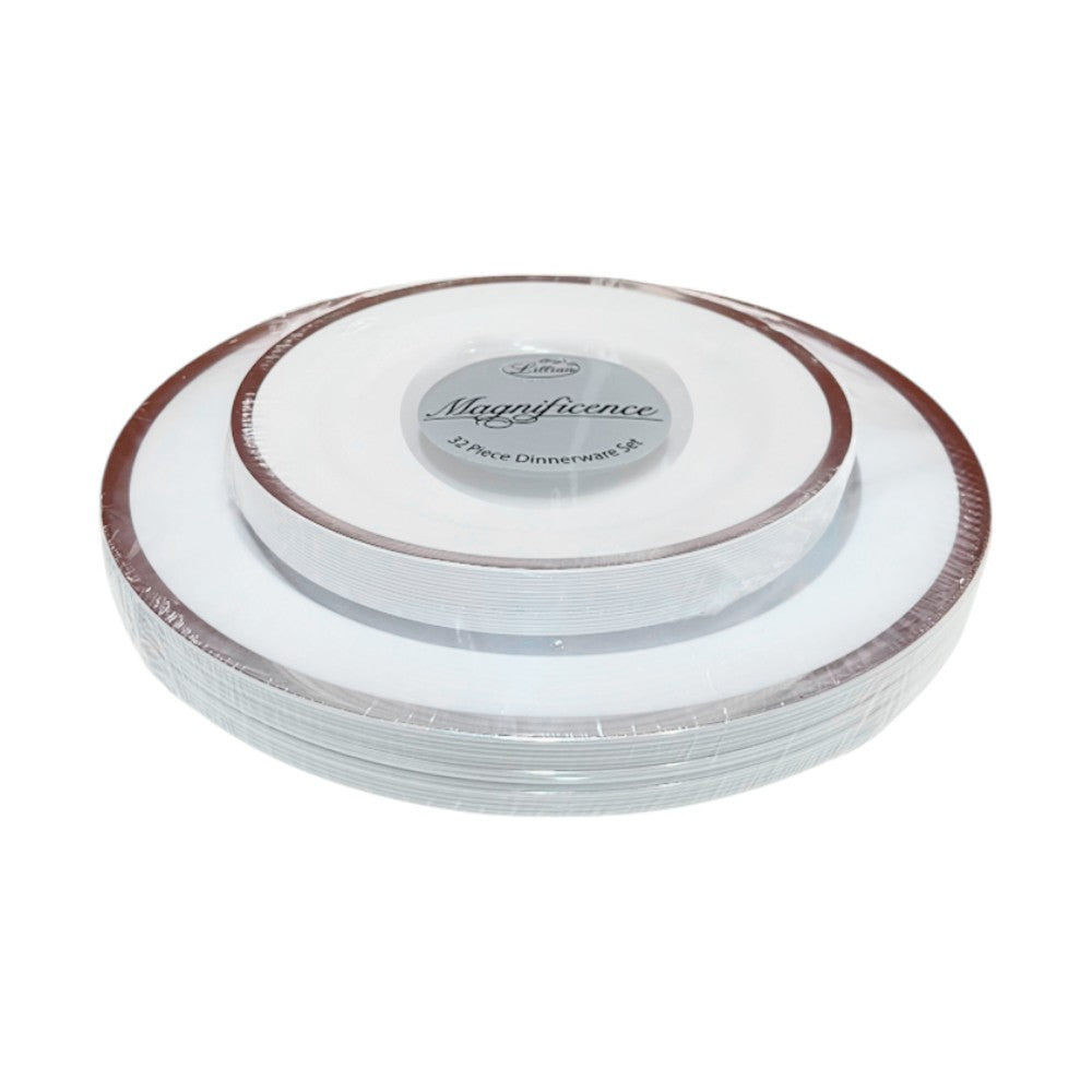 Juego de Platos Lillian de 32 Piezas - Blanco/Plateado