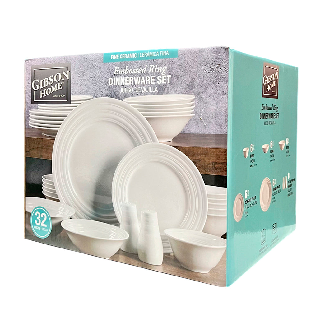 Vajilla Embossed Ring De Cerámica 32 Piezas Blanco Gibson Home