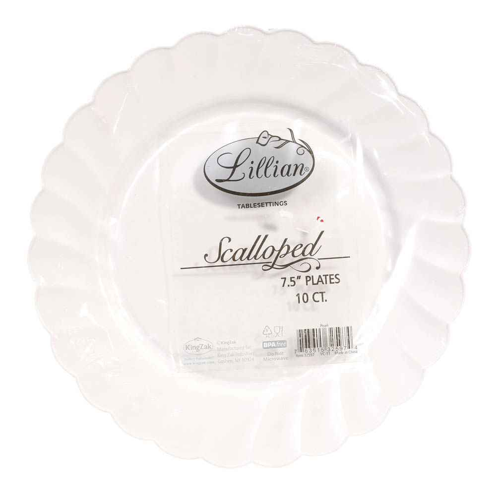 Platos Llanos Scalloped Desechables Lillian Plástico de 10 Piezas