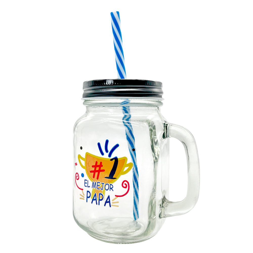 Vaso de vidrio Beneli Home Con Tapa Y Carrizo / Especial Día del Padre
