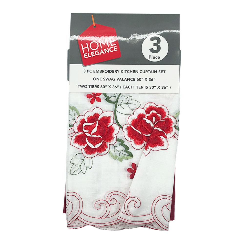 Cortina de Cocina Home Elegance Rose Bordada 3 Piezas
