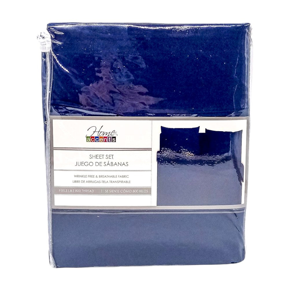 Juego de Sábana Twin 3 Piezas Home Accents 800 Hilos - Azul Marino