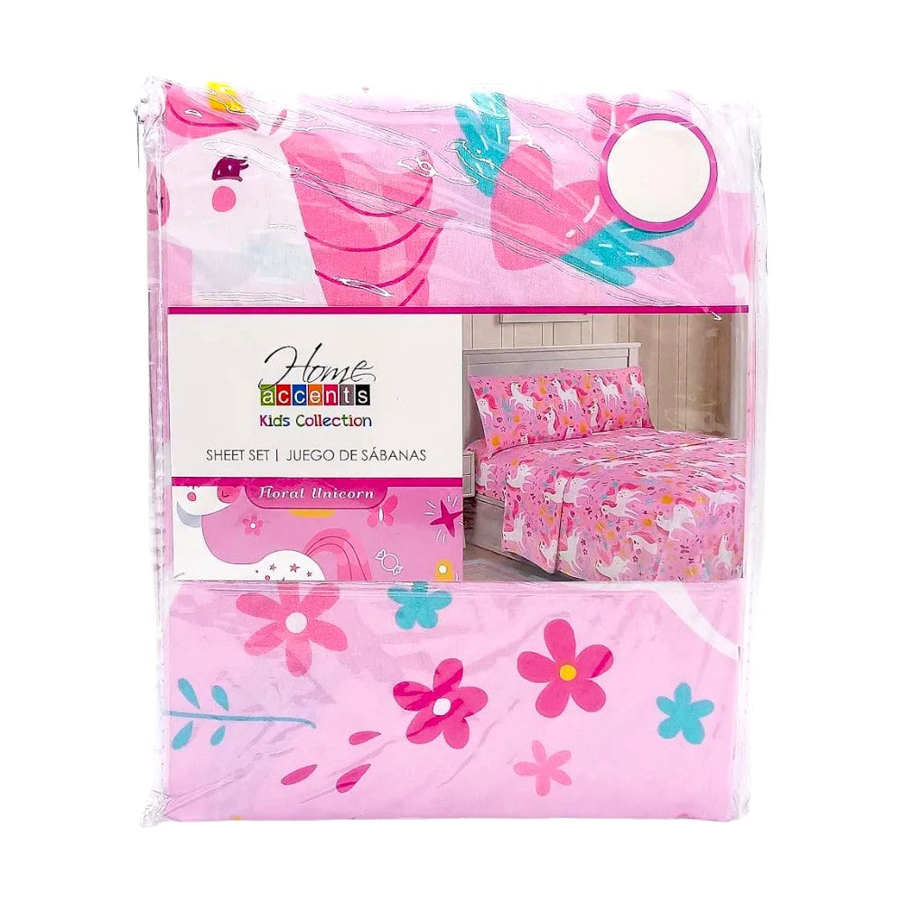 Juego de Sábana Infantil 4 Piezas Home Accents Floral Unicornio - Full
