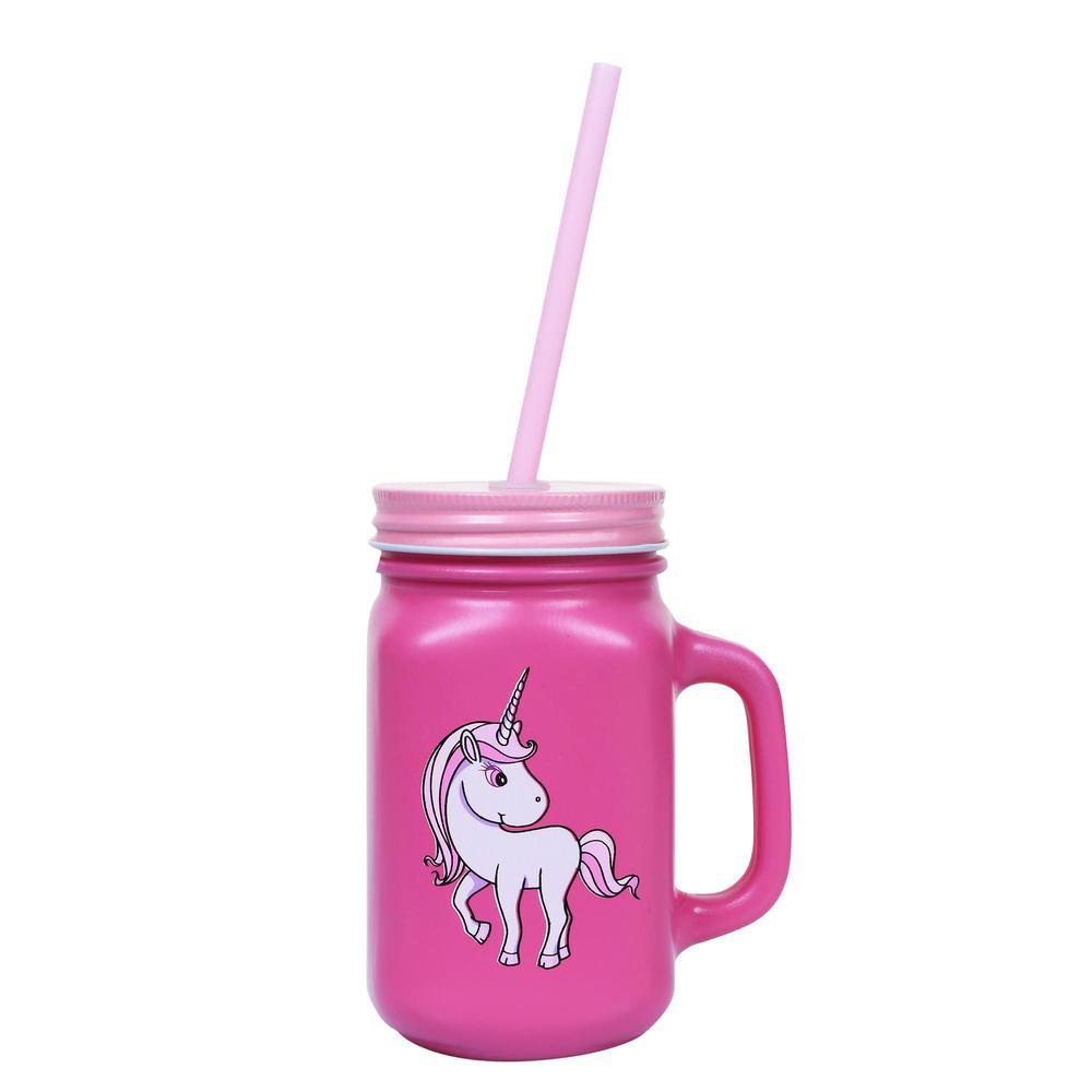 Vaso de Vidrio de Unicornio Concepts 7X10Cm Rosado Con Carrizo