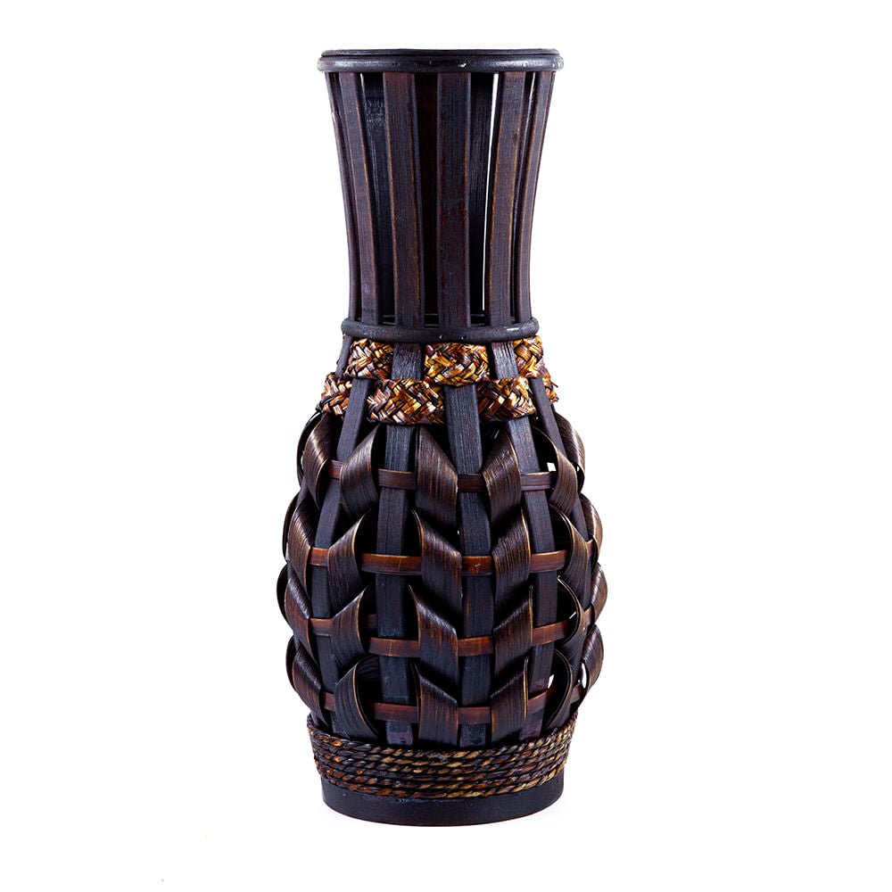 Jarrón Decorativo De Mimbre Efecto Madera 36 cm