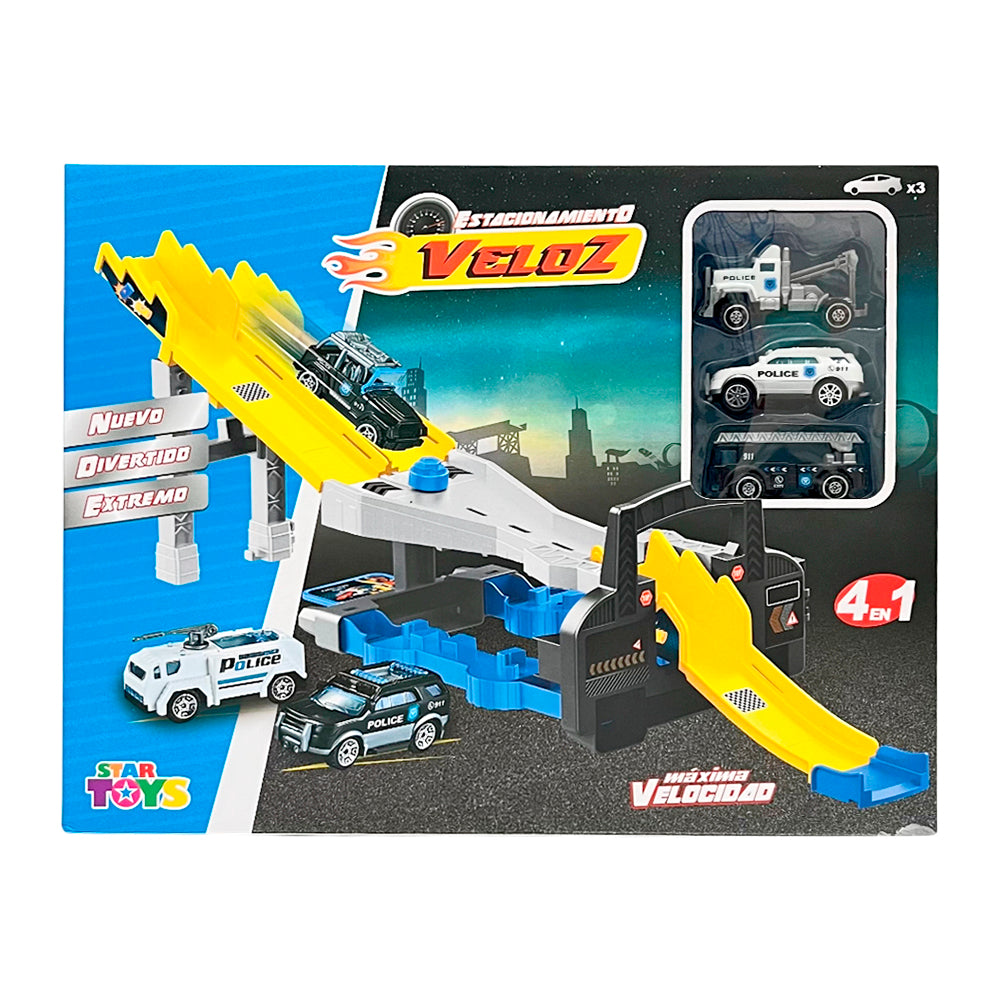 Pista Racing Estacionamiento De Policía 4 En 1