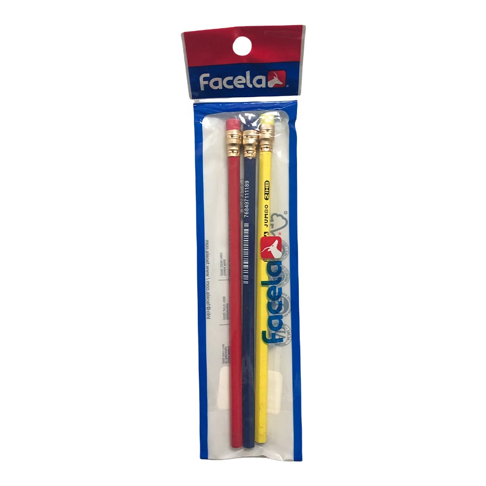 Lapíz Grafito Facela Hexagonal Jumbo de 3 Piezas