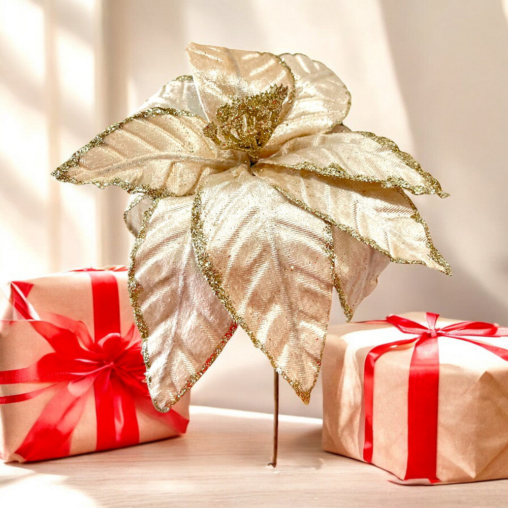 Flor Navideña Poinsettia 30 Cm Champagne