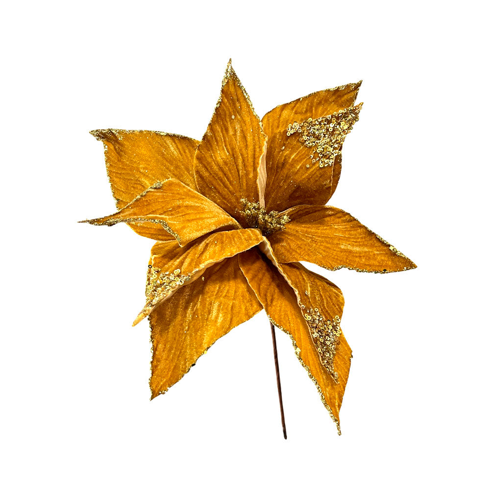 Flor Navideña Poinsettia 30 Cm Dorado