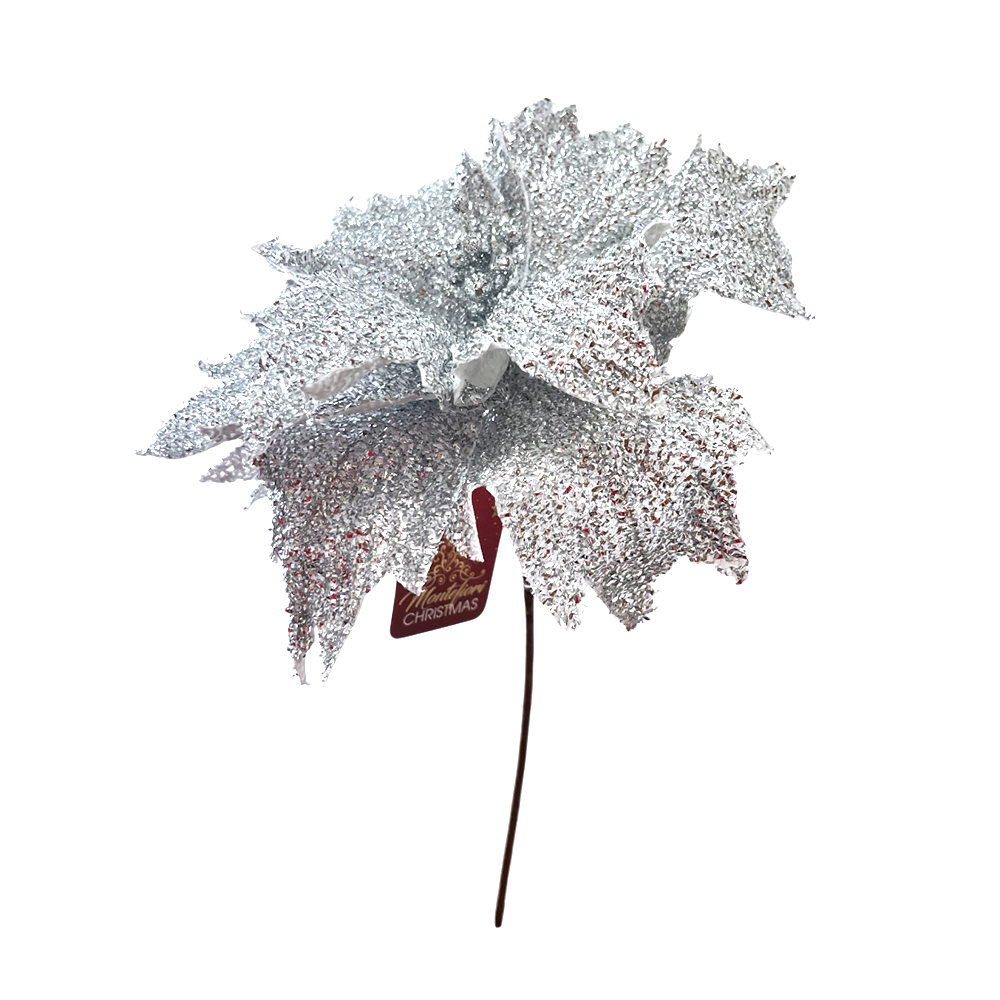 Flor Navideña Poinsettia 30 Cm Silver