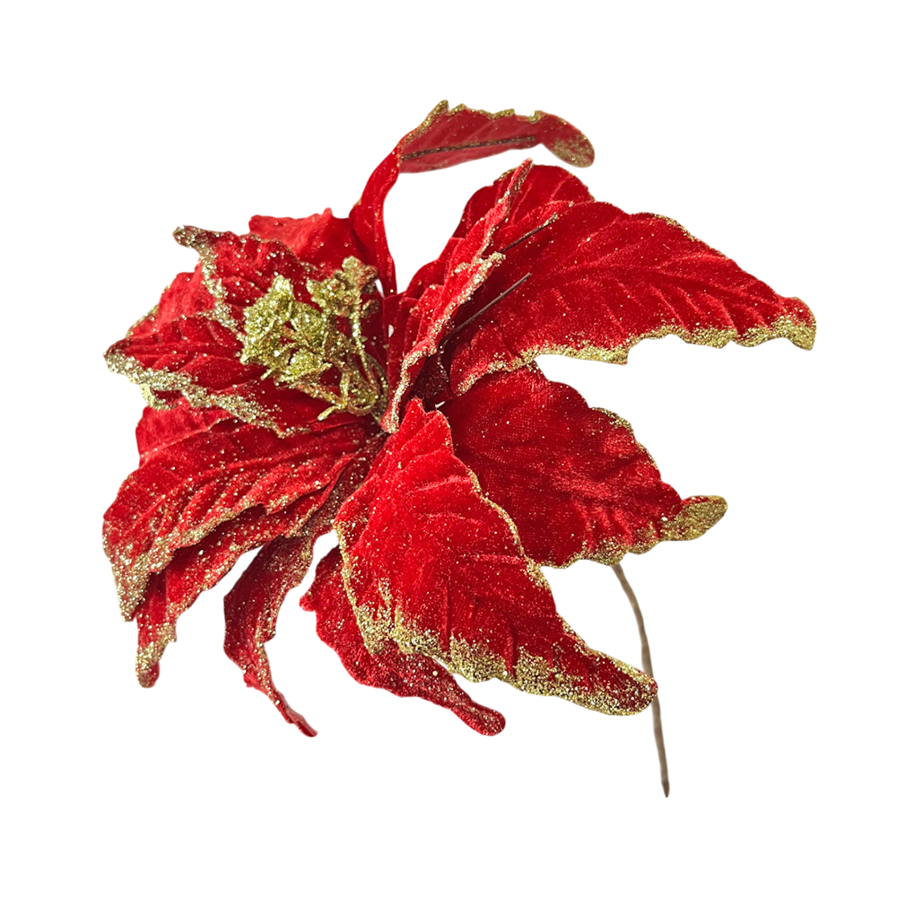 Flor Navideña Poinsettia 30 Cm Rojo/Dorado