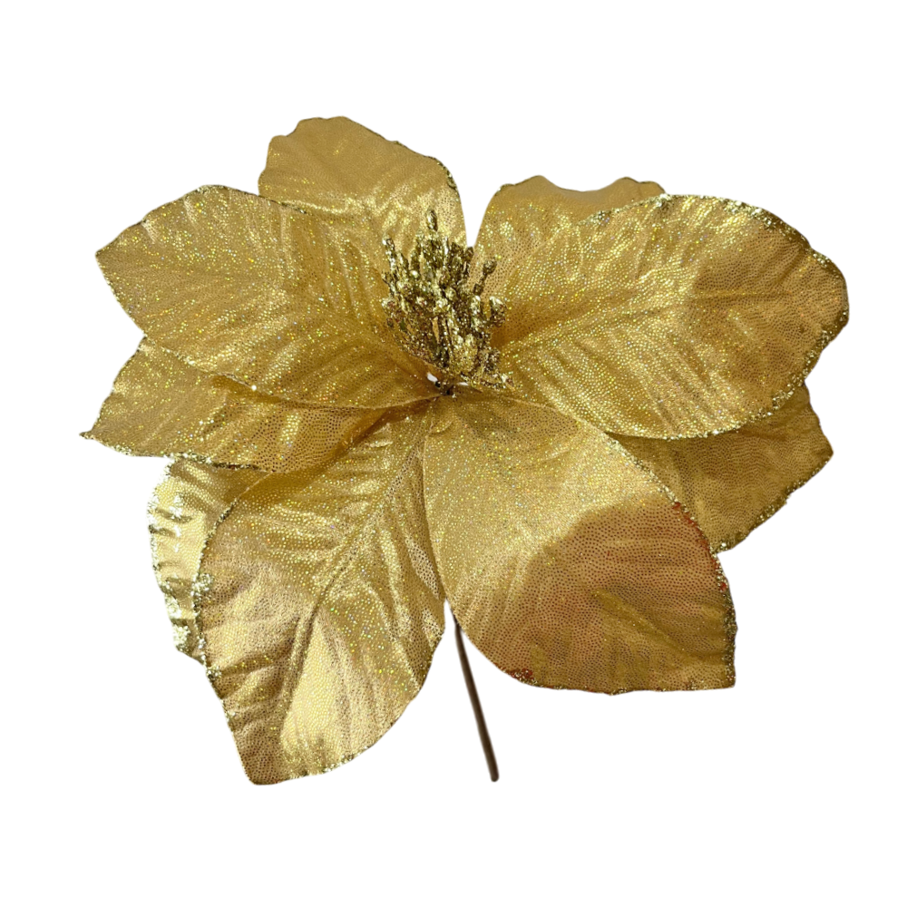 Flor Navideña Poinsettia 27 Cm Dorado