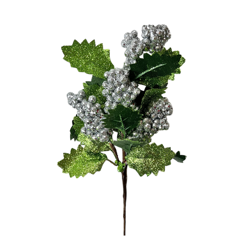Pick Navideño Flor 30 Cm Silver