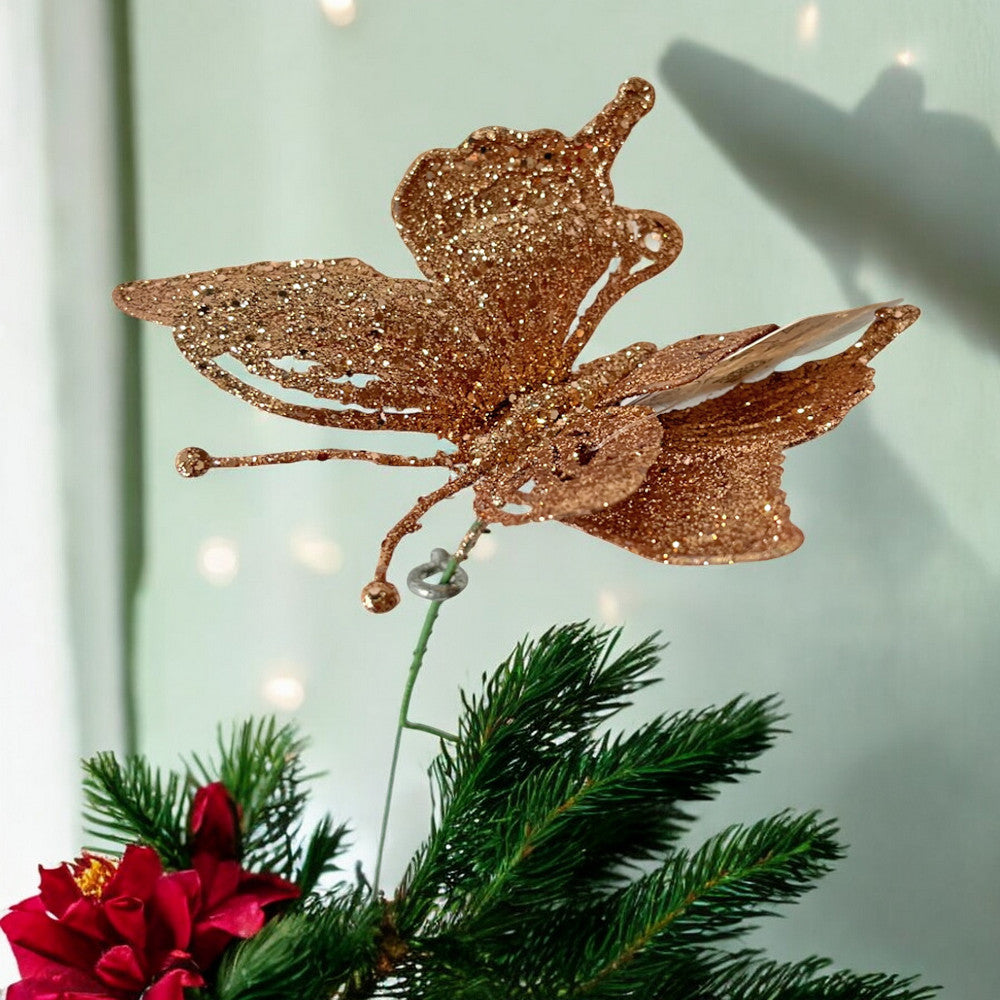Pick Navideño Mariposa 14 Cm Rose Gold