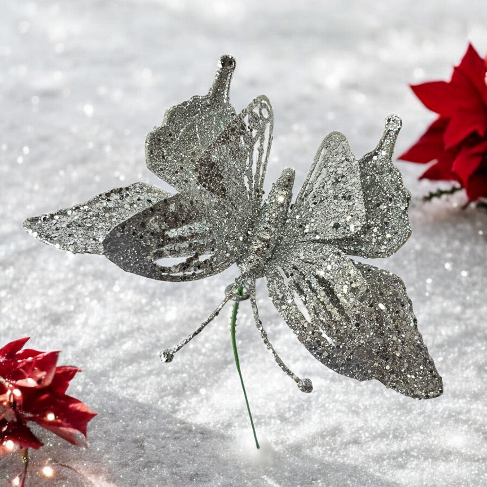 Pick Navideño Mariposa 14 Cm Silver