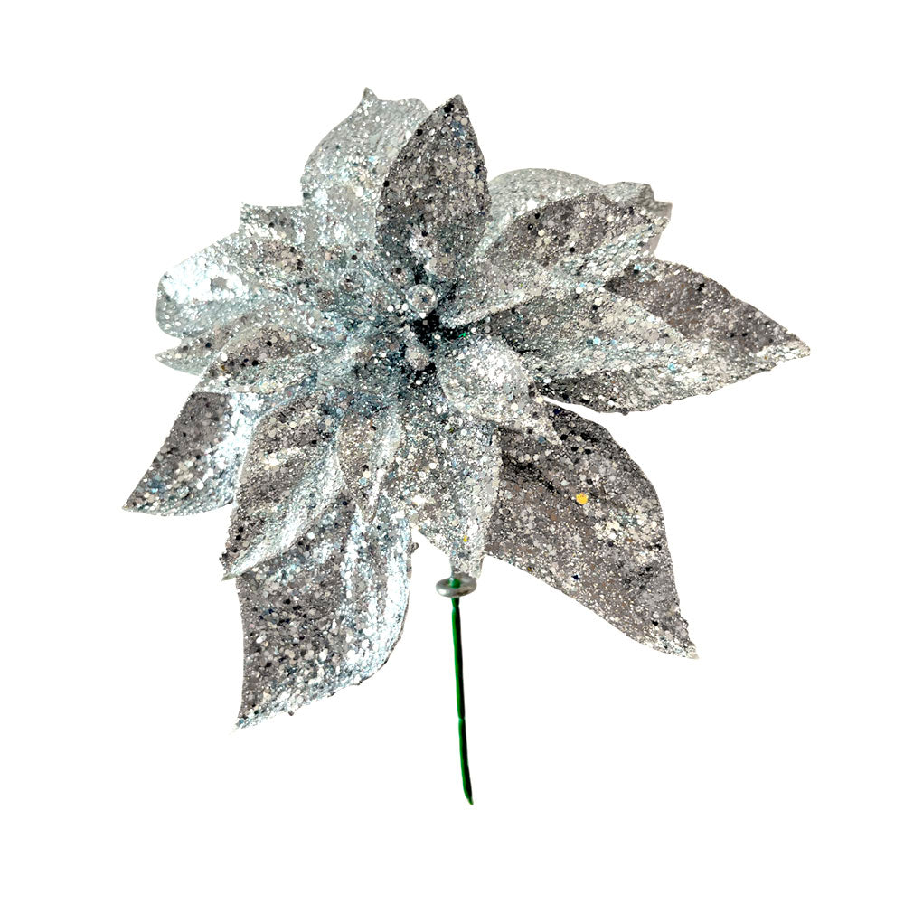 Pick Navideño Flor 20 Cm Silver