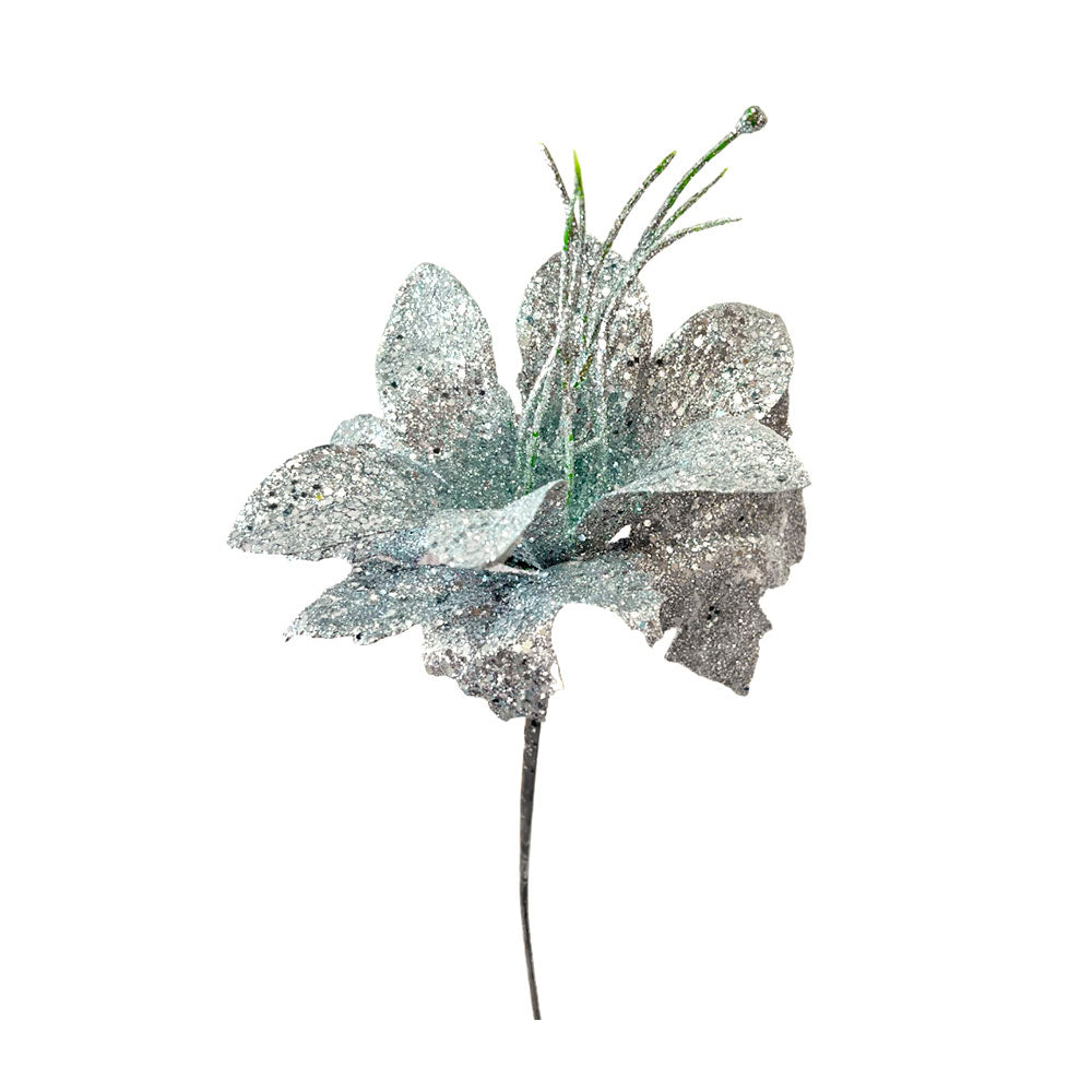 Pick Navideño Flor 20 Cm Silver