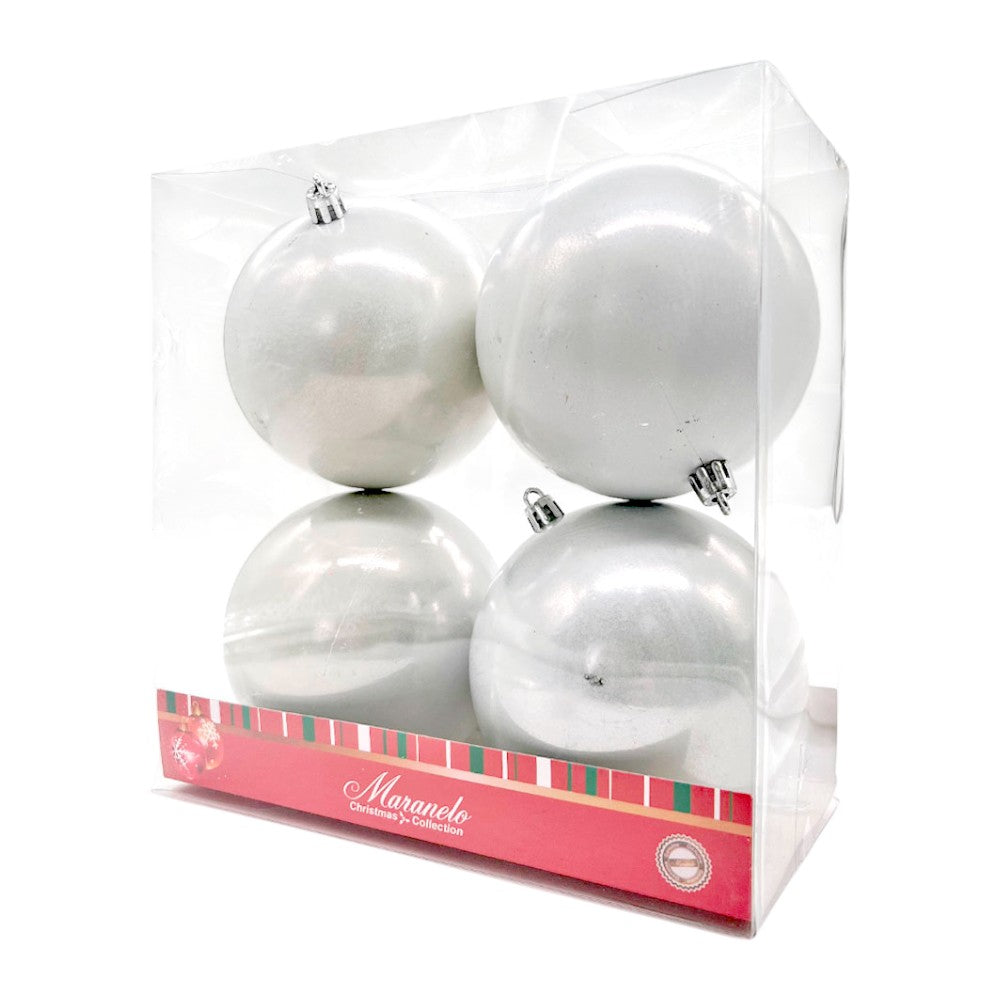 Bolas Navideñas Maranelo Christmas 4 Piezas / 10Cm / Plateado Perlado