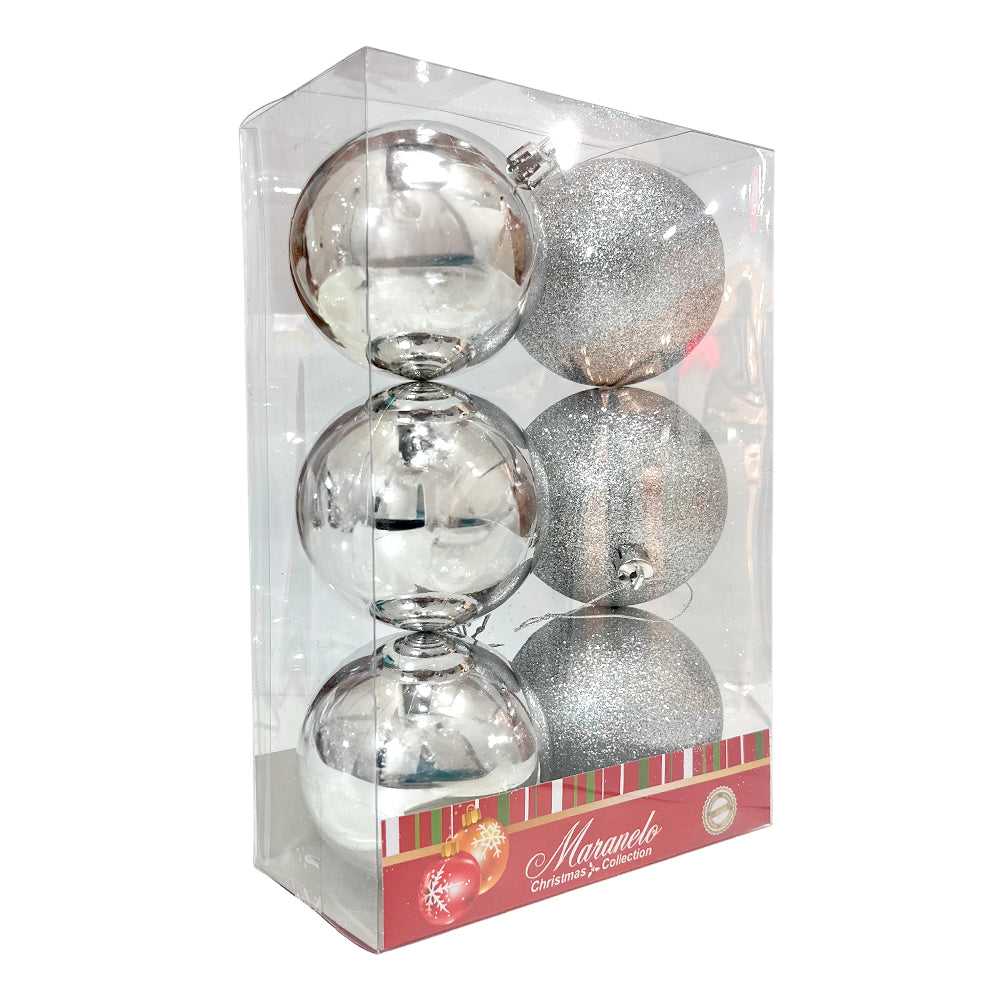 Bola Navideña 6 pza / Decorativas / Plateada / 8 cm / Maranelo Christmas