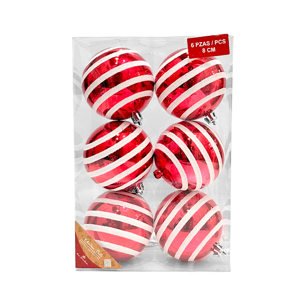 Bola Navideña Decorada / Miro Christmas / 8 cm Set 6 Piezas Rojo y Blanco