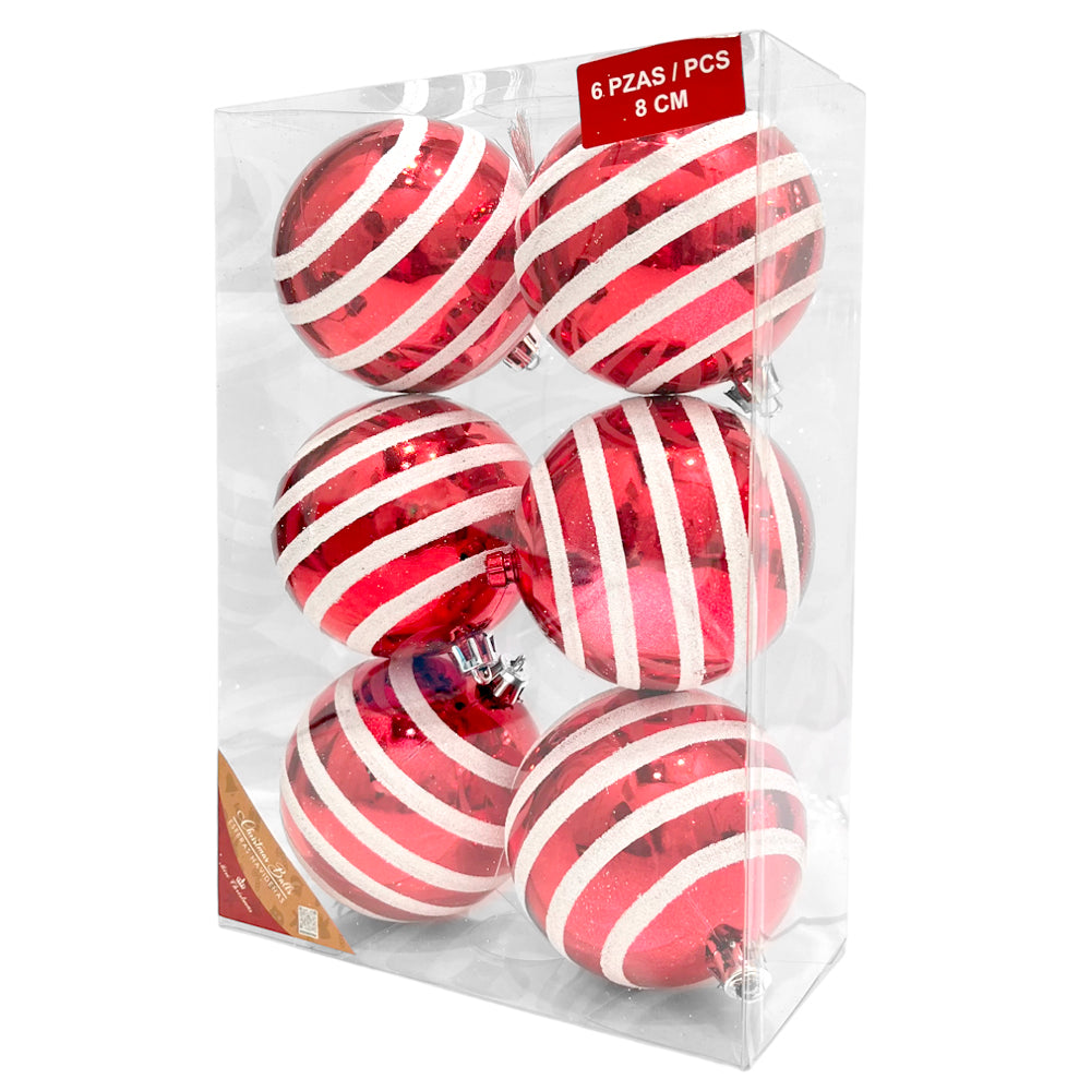 Bola Navideña Decorada / Miro Christmas / 8 cm Set 6 Piezas Rojo y Blanco