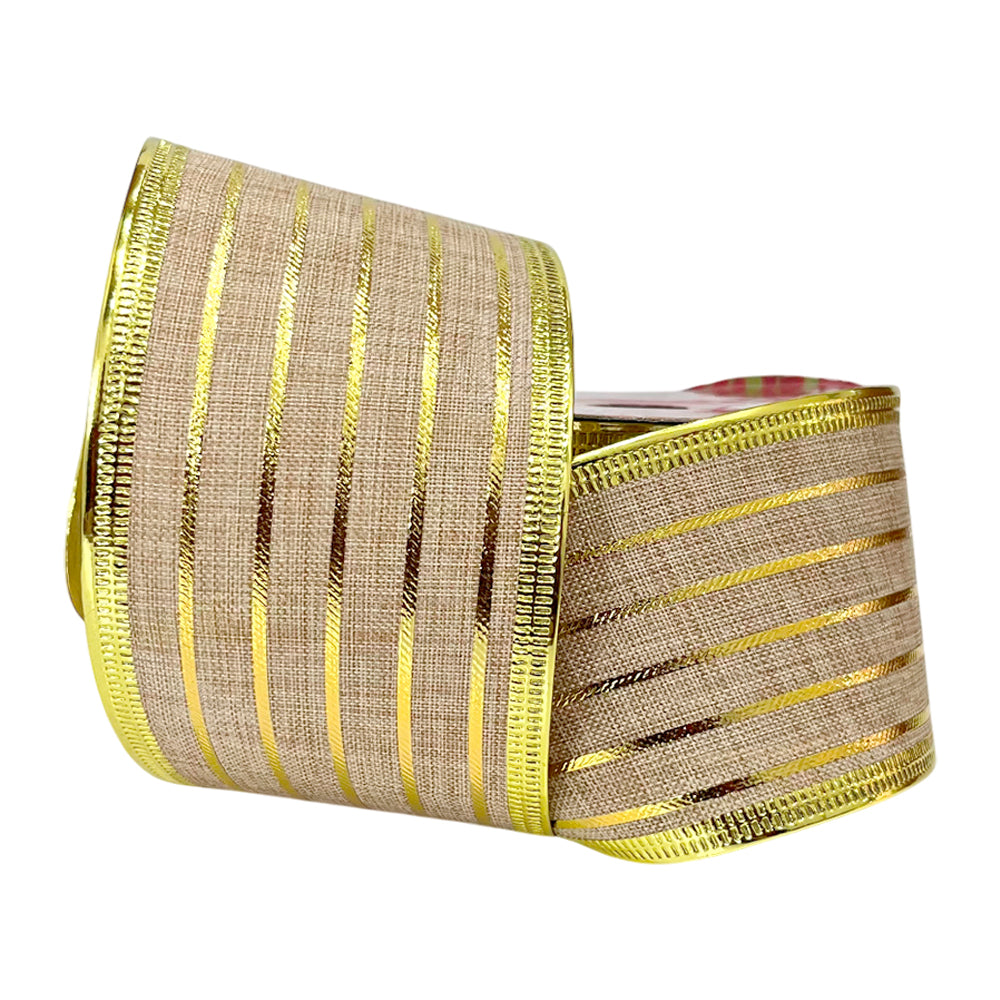 Cinta Navideña Dorado y Blanco / 8 cm x 10 yd / Miró Christmas